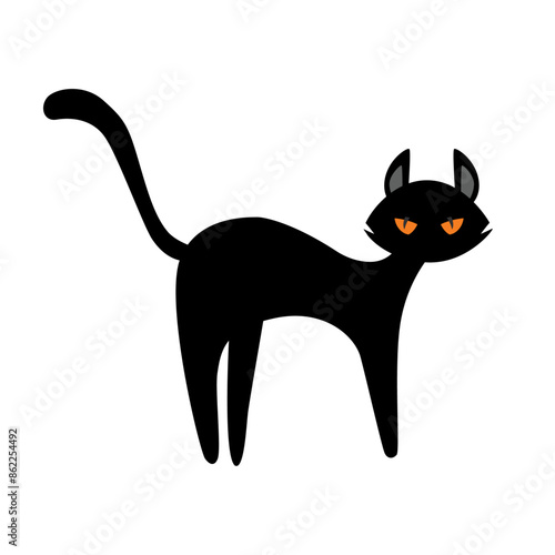 Black cat arching back illustration. Pet, terror, fear. Halloween concept