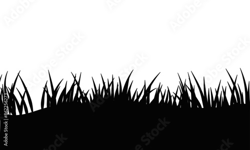 Black grass border silhouettes illustration on white background © Nganhaycuoi