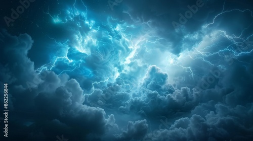 Mystical Night Sky with Dramatic Clouds and Ethereal Blue Glow © Yotsaran