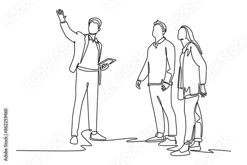 Real estate market concept. Single line draw design vector graphic illustration.