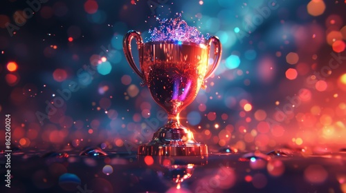 An abstract 3D illustration of a trophy with a shimmering effect, representing the prestige of being a finalist.