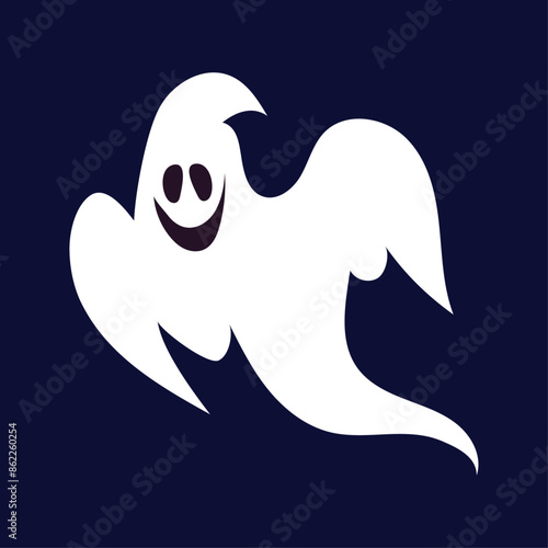 Cute halloween ghost illustration on blue