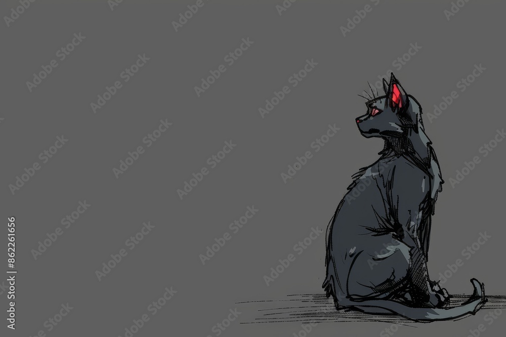 A cute cartoon black cat character for a Halloween card, showing an endearing and playful black cat with big, bright eyes and a happy expression. 
