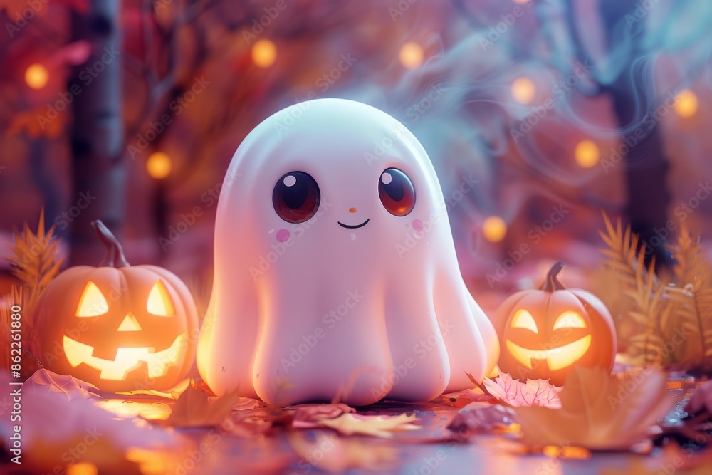 a cute cartoon ghost, creating a festive and playful Halloween scene. a cute cartoon ghost, creating a festive and playful Halloween scene.