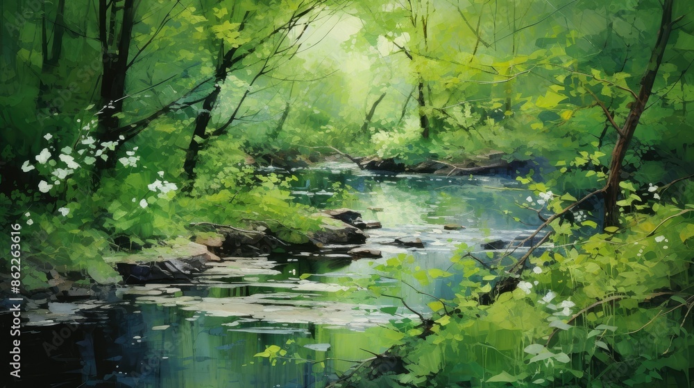 Lush green abstracts in natural serenity