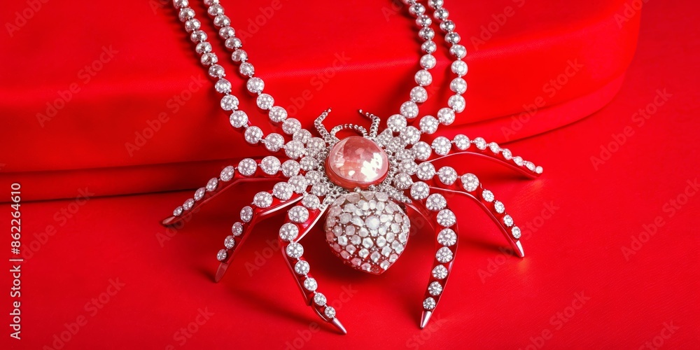 close up of a necklace with a spider close up of a necklace with a spider