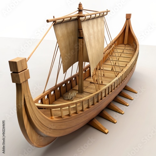 3D Render of Phoenician Ship Model, on isolated white background, Generative AI photo