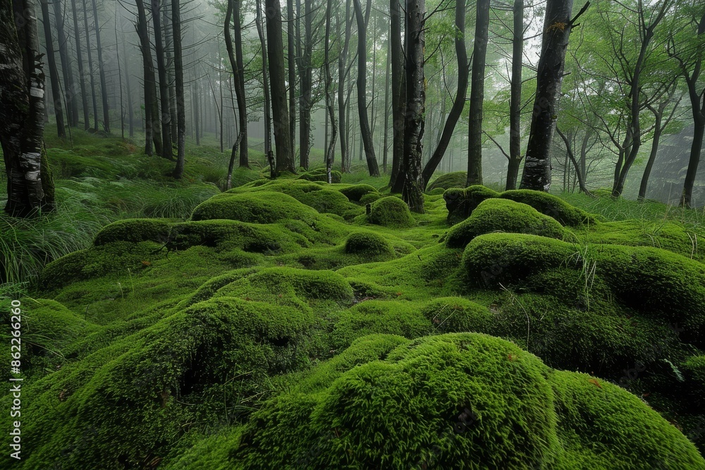 A serene landscape of an Irish forest adorned with healing moss, capturing the tranquil beauty and therapeutic essence of nature, ideal for showcasing natural remedies, wellness retreats, or eco-frien