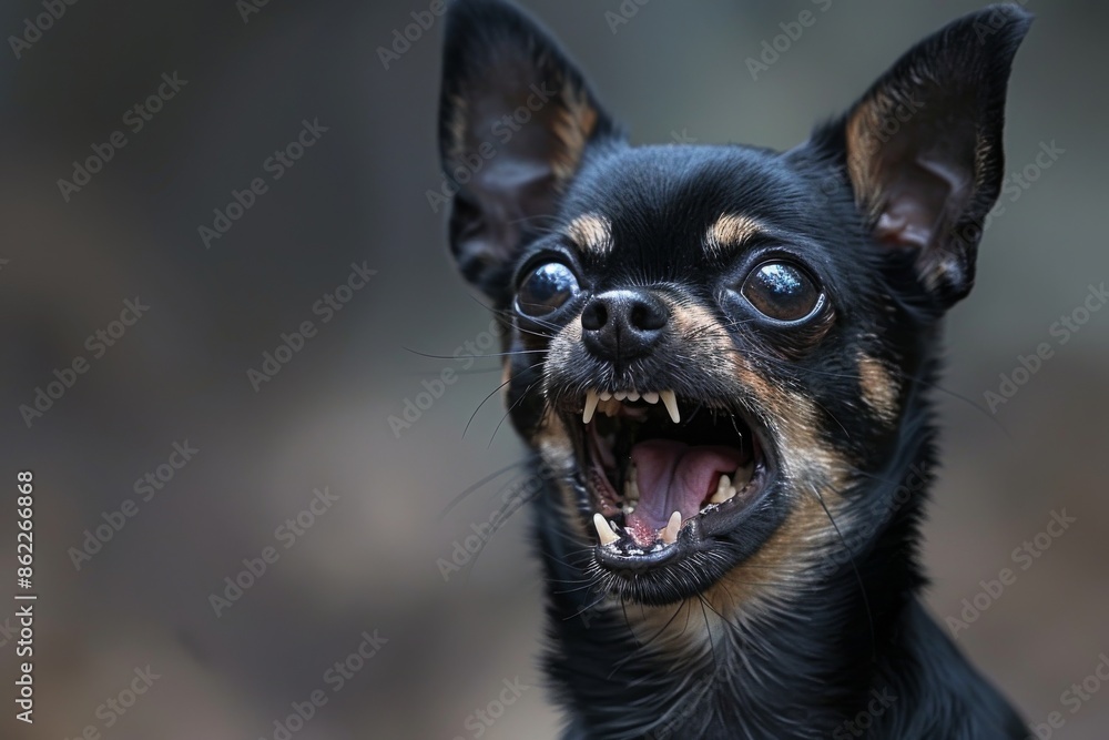 An aggressive Chihuahua with a bold and feisty expression, prepared to pounce, standing defiantly and barking fiercely, showing unexpected fierceness and boldness. An aggressive Chihuahua with a bold and feisty expression, prepared to pounce, standing defiantly and barking fiercely, showing unexpected fierceness and boldness.