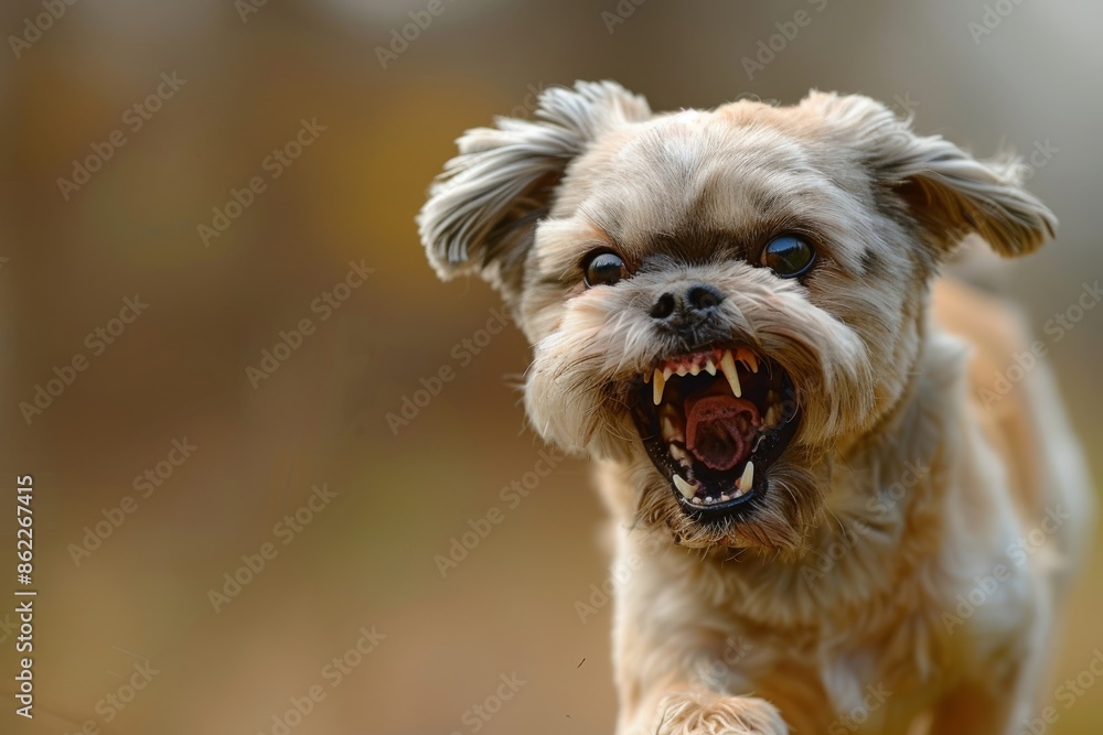 An aggressive Shih Tzu with a determined look, in a poised stance ready to attack, showing surprising fierceness and protective instincts. An aggressive Shih Tzu with a determined look, in a poised stance ready to attack, showing surprising fierceness and protective instincts.
