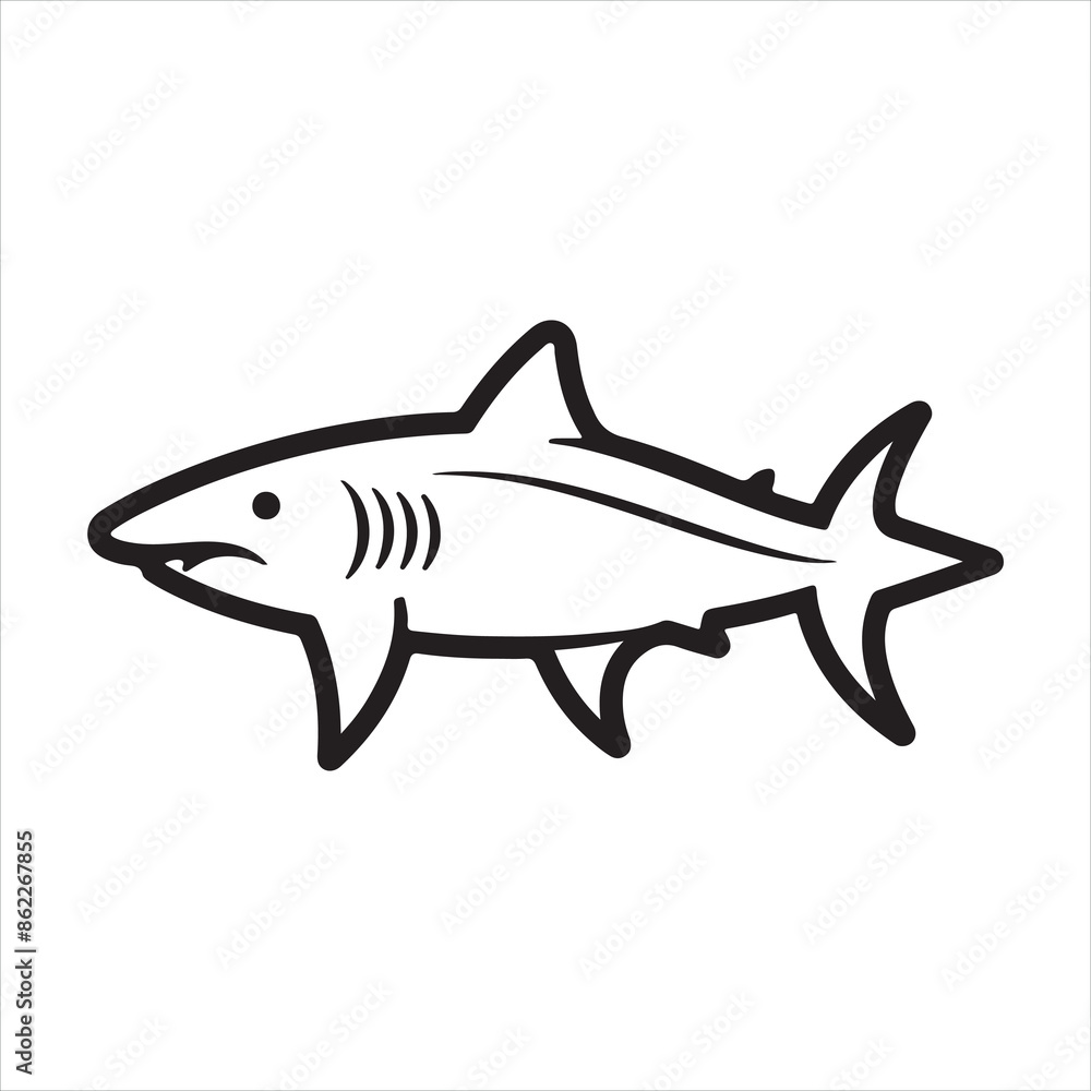 Obraz premium Shark single Line Icon Vector Design outline