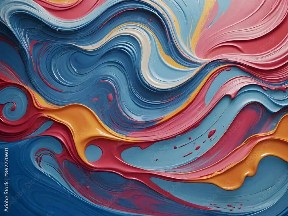 Colorful Swirls of Abstract Paint - Energetic abstract painting with vibrant swirling patterns in blue, red, yellow, and pink Colorful Swirls of Abstract Paint - Energetic abstract painting with vibrant swirling patterns in blue, red, yellow, and pink