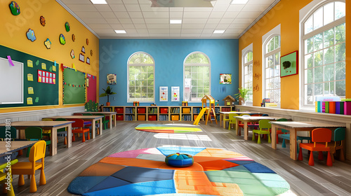 Superbe photo d'une salle de jeux d'école sans enfants avec beaucoup de couleurs photo