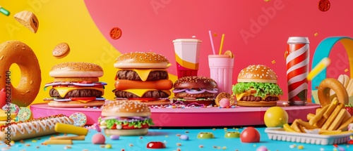 A blank podium showcase featuring a fast food theme