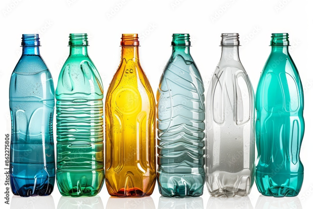 Empty plastic bottles showcased against a clean white background, emphasizing their distinct shapes and transparency, ideal for promoting recycling and environmental consciousness. Empty plastic bottles showcased against a clean white background, emphasizing their distinct shapes and transparency, ideal for promoting recycling and environmental consciousness.