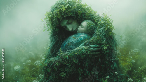 Mother Earth Embracing the World in Serene Harmony