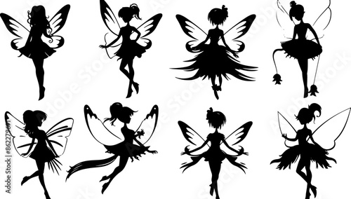Hand drawn fairy silhouette illustration