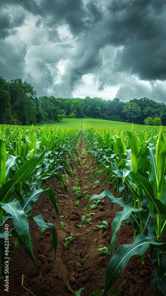 A lush green cornfield with a natural path beneath overcast skies, highlighting the beauty of agricultural scenery.
A lush green cornfield with a natural path beneath overcast skies, highlighting the beauty of agricultural scenery.
