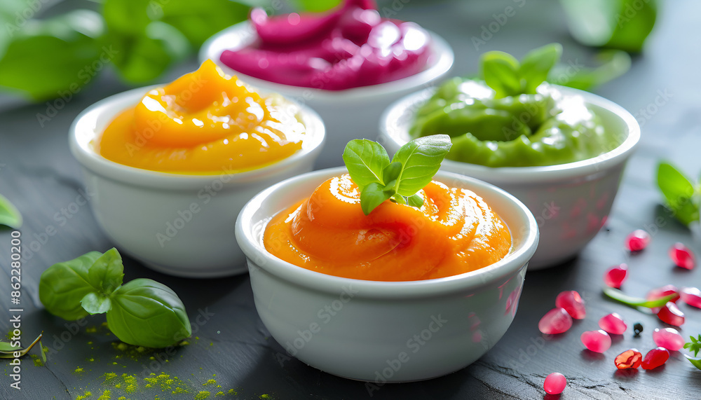 Images of colorful nutritious fruit and vegetable dishes for children, dishes, nutrition, soup, food, health, children, colorful, fruits, smoothie, AI-generated. Images of colorful nutritious fruit and vegetable dishes for children, dishes, nutrition, soup, food, health, children, colorful, fruits, smoothie, AI-generated.