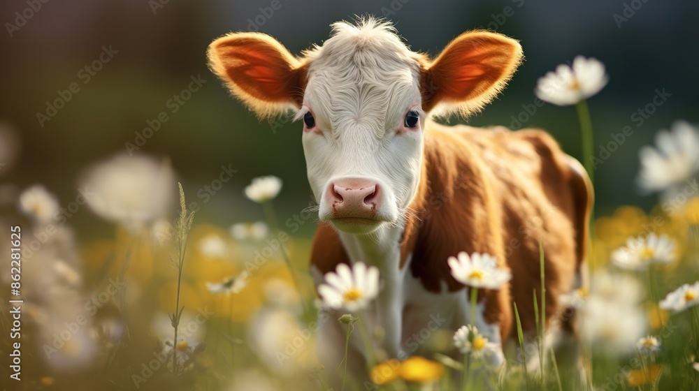 spring flower background have a little cow. spring flower background have a little cow.