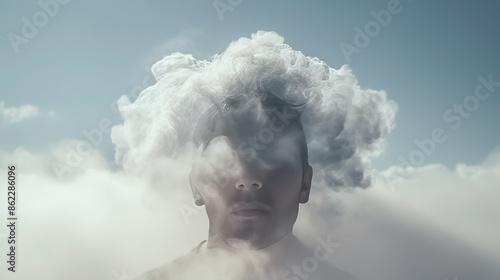 mans head inside cloud mental health concept.