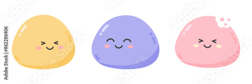 Funny kawaii sweet mochi set with smiling face