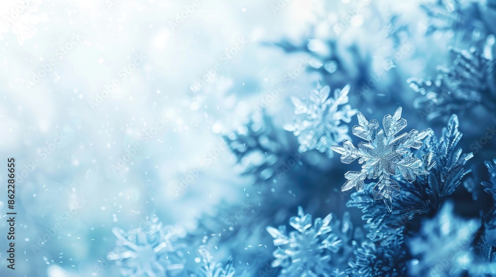 Abstract winter background with blue snowflakes and copy space Abstract winter background with blue snowflakes and copy space