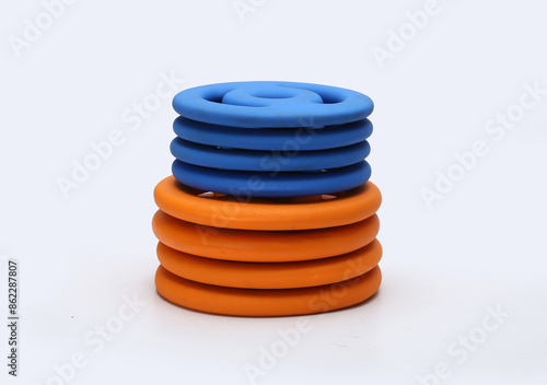 neoprene rubber coated colorful gym wieght plates isolated on white background