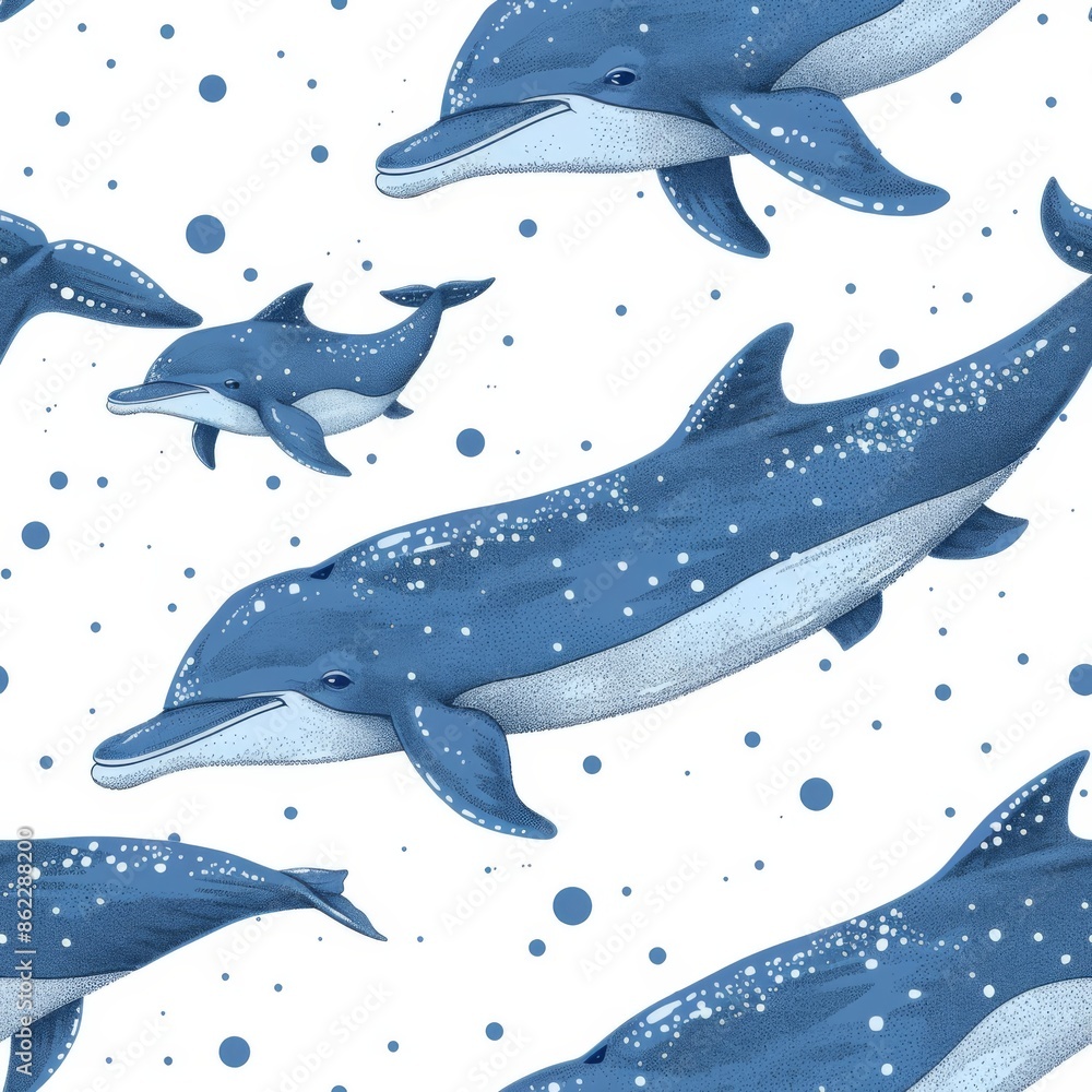 Dolphin, seamless pattern, small scale pattern, white background Dolphin, seamless pattern, small scale pattern, white background
