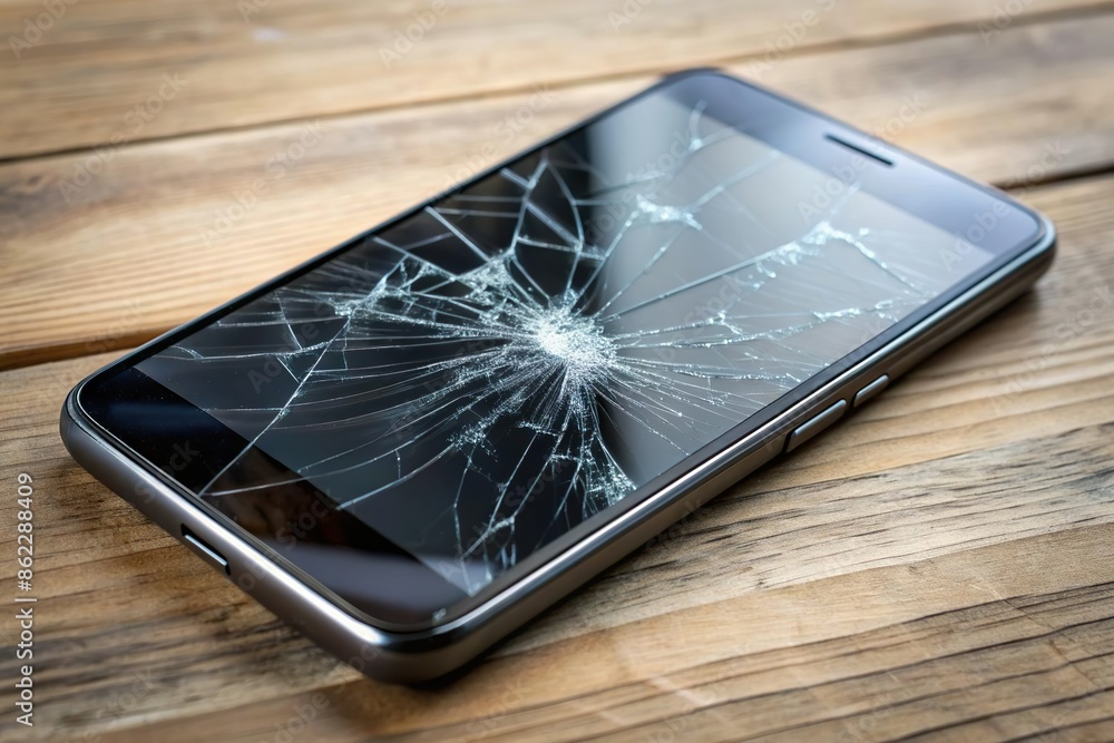 smartphone with broken cracked screen smartphone with broken cracked screen
