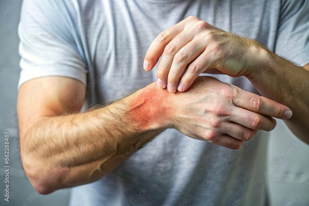 Fototapeta premium inflamed red skin infection on wrist