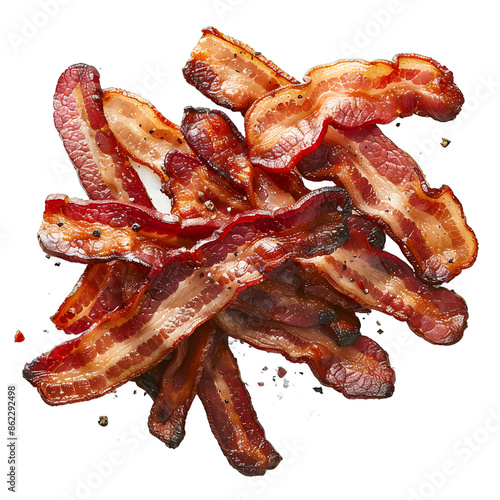 [Transparent Background PNG]Close-up of cooked bacon strips photo