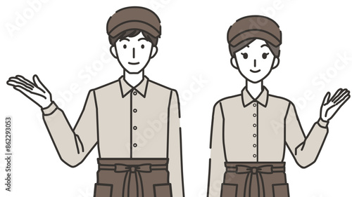 紹介するカフェ店員の男性と女性