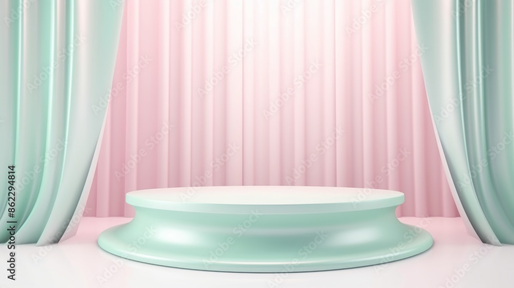 curtain, luxury minimal product podium studio background Pastel pink and mint green colors curtain, luxury minimal product podium studio background Pastel pink and mint green colors