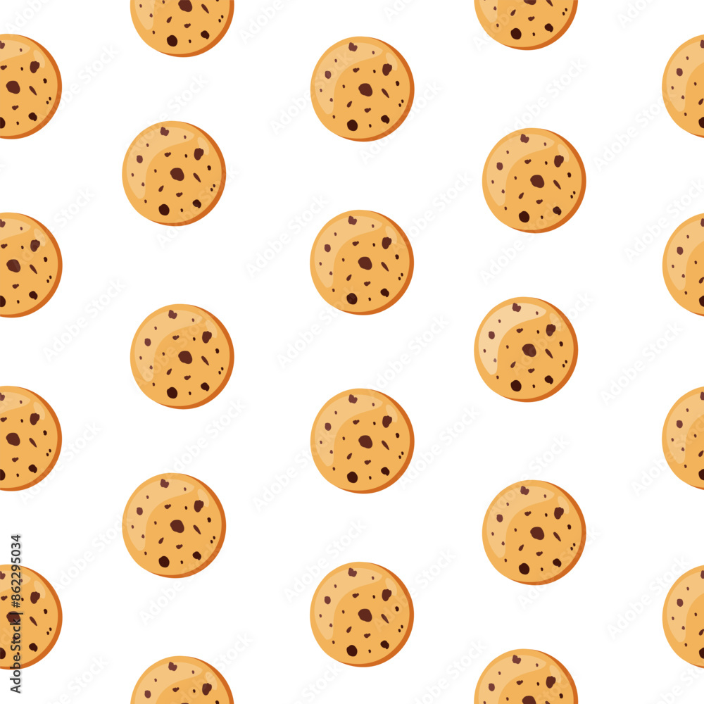 Seamless pattern.Oatmeal cookies with chocolate chips on a light background.Baking in flat style. Seamless pattern.Oatmeal cookies with chocolate chips on a light background.Baking in flat style.