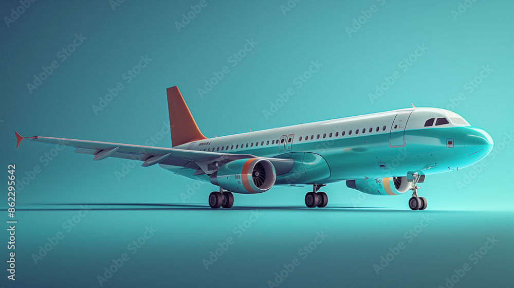 Naklejka premium Photorealistic Image of an Orange and Teal Airplane
