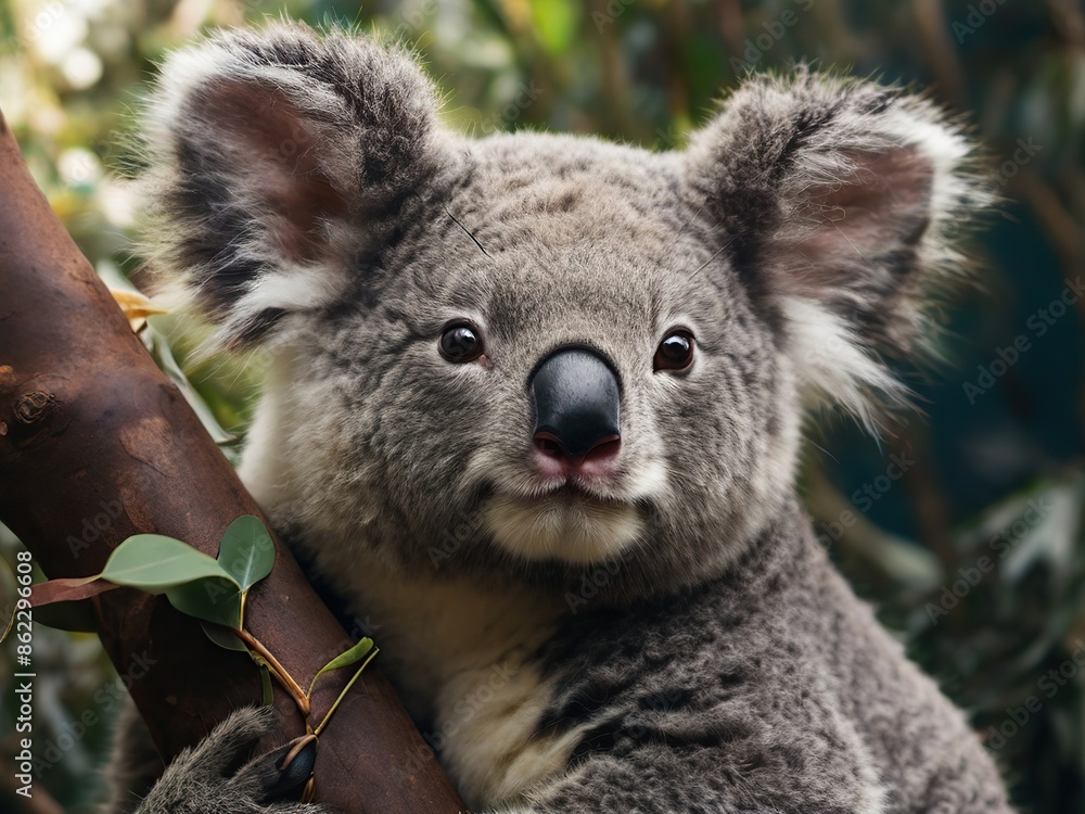 portrait of a cute koala in a tree in the forest, close-up, blurred background portrait of a cute koala in a tree in the forest, close-up, blurred background