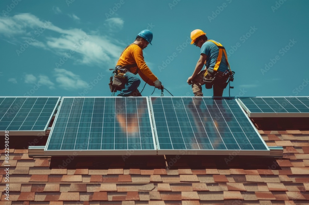 custom made wallpaper toronto digitalTwo men in orange safety vests are working on a solar panel