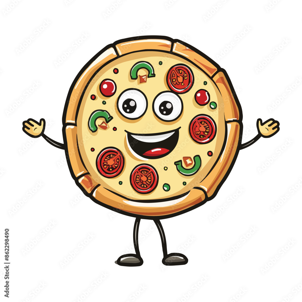 Obraz premium vector Pizza cartoon character with arms and legs on white background