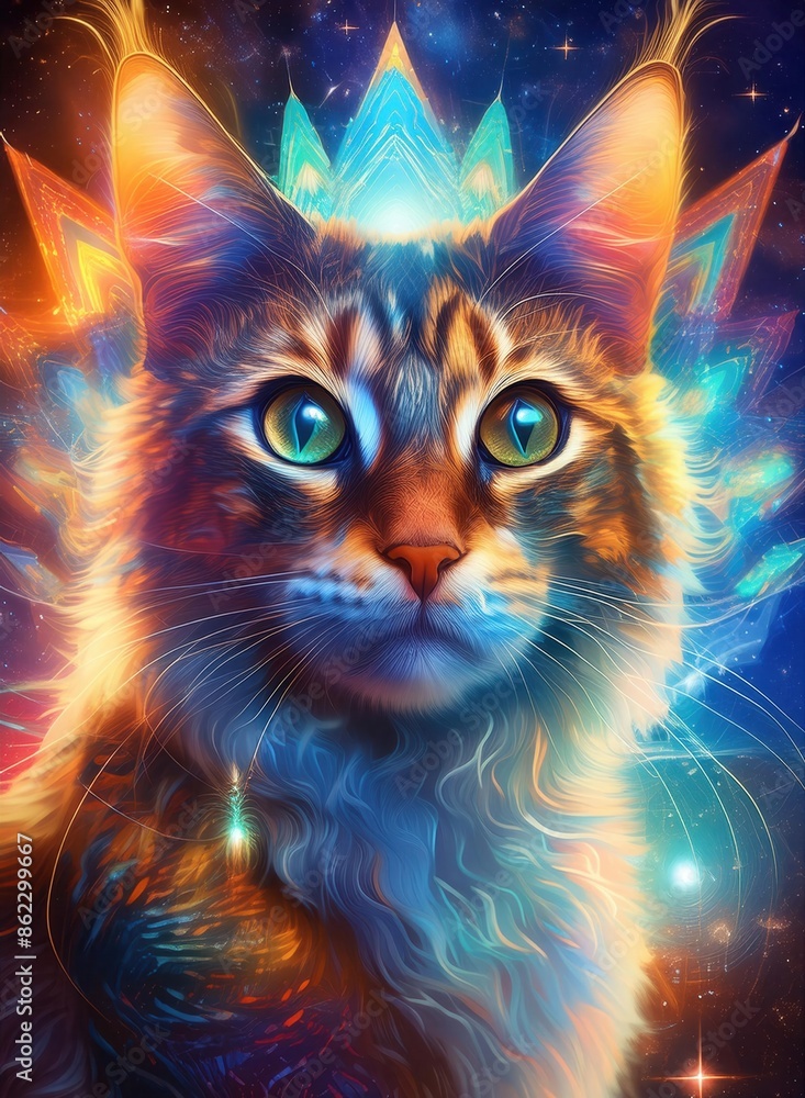 Cat with abstract beauty, centered, looking at the camera psychedelic colors Cat with abstract beauty, centered, looking at the camera psychedelic colors