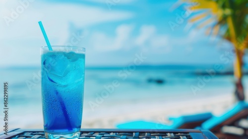 refreshing cocktail on the background of the ocean