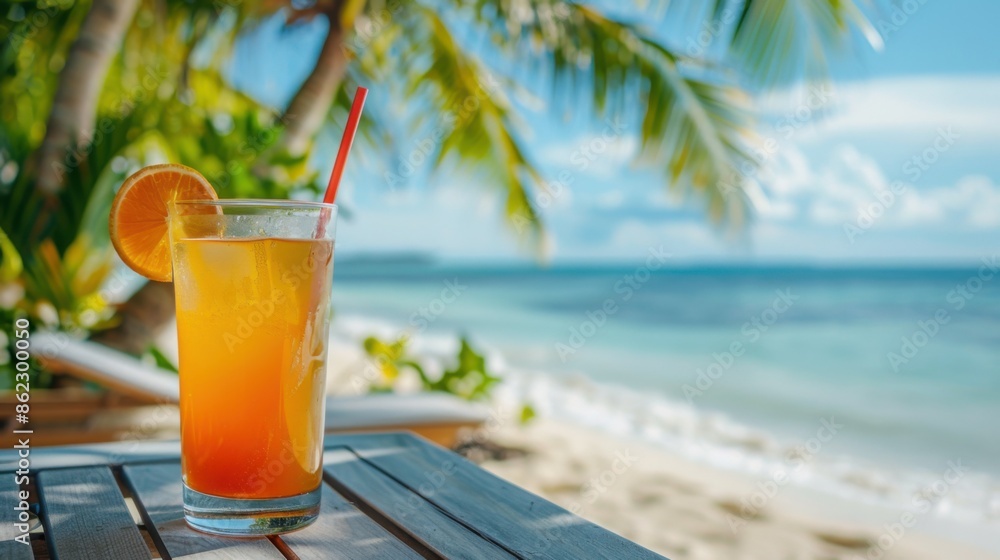 refreshing cocktail on the background of the ocean refreshing cocktail on the background of the ocean