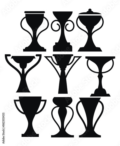 Tournament trophy cups vector sillhouette cups winner