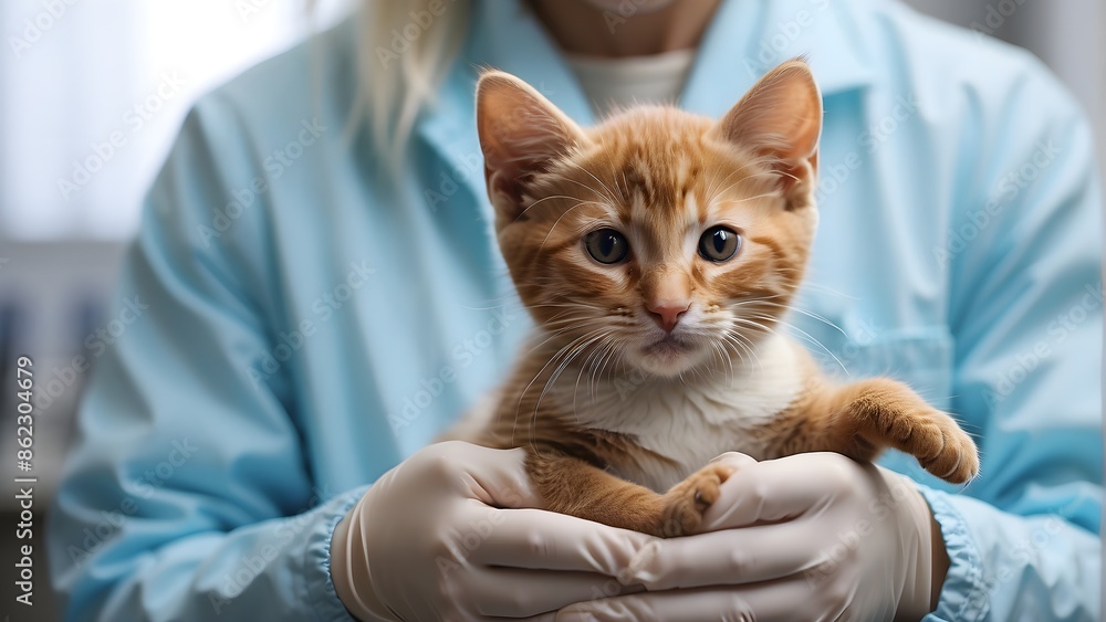 vet doctor hold little cat for checking up at her clinic in vet clinic
vet doctor hold little cat for checking up at her clinic in vet clinic