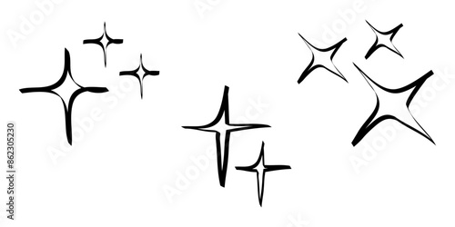 Doodle sparkle star, winkling stars. Shine icon, Clean star icon. isolated on white background. vector illustration photo