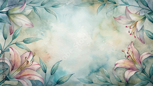 Minimalist lily flower watercolor background