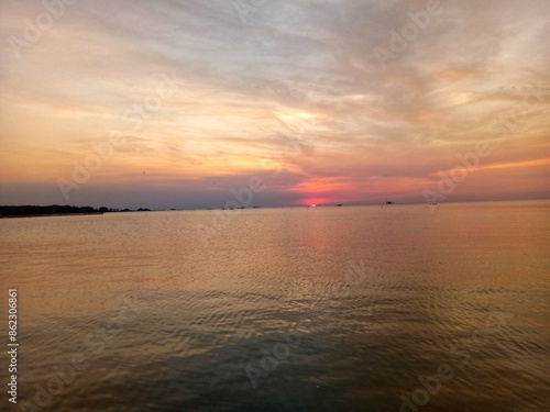 Beach landscape is very beautiful in the afternoon when the sun sets. 