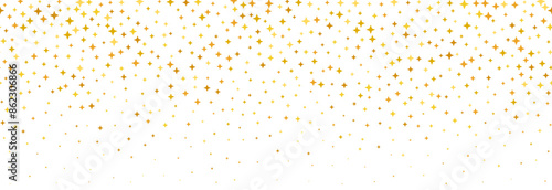 Gold falling down confetti background. Repeated golden dotted glitter pattern. Yellow, orange dots wallpaper. Celebration Christmas, New Year or birthday party decoration backdrop. Vector