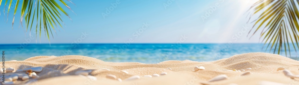 sandy beach with palm trees and blue ocean for tropical summer background. sandy beach with palm trees and blue ocean for tropical summer background.