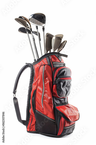 Golf bag with clubs isolated on a white background photo